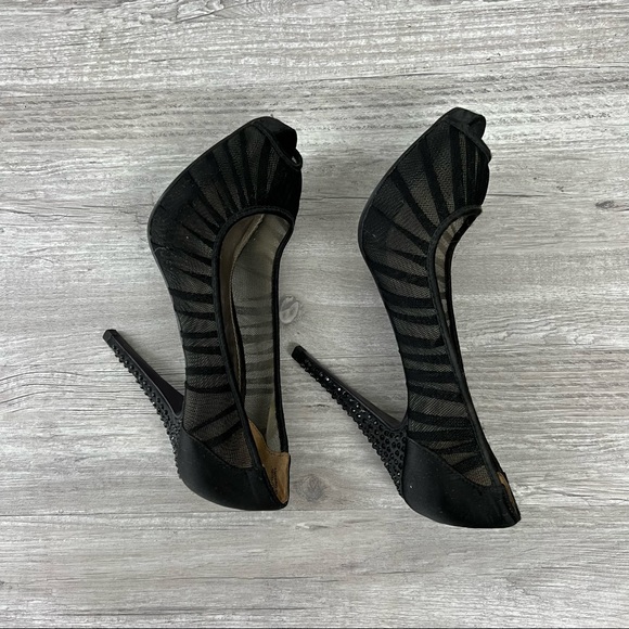 Mixx Shuz Amparo Pumps Size 7.5 Womens Black Mesh Rhinestone Platform High Heels - Picture 5 of 8